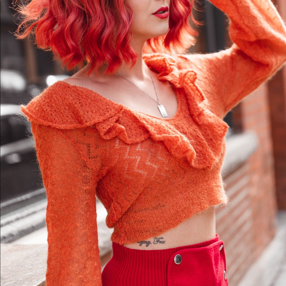 Free People Macaroon Burnt Orange Mohair Sweater S